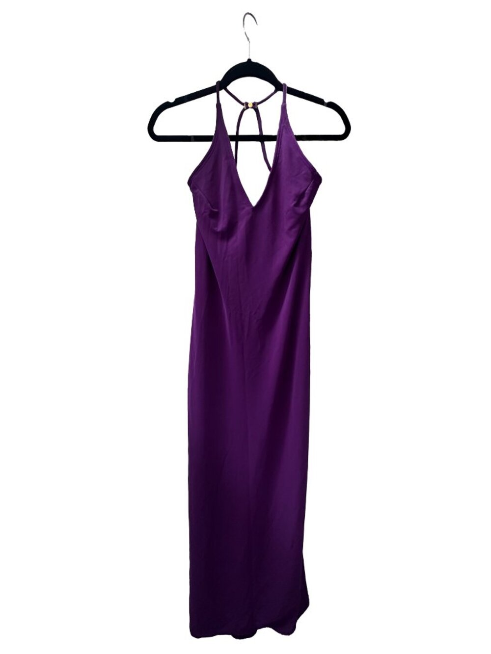 Y2K Gunne Sax Plunging Open Back Halter Purple Dress